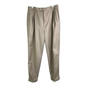 Allen Collins Pants Womens Size 12‎ Beige Tweed Pleated Cuffed Classic Office